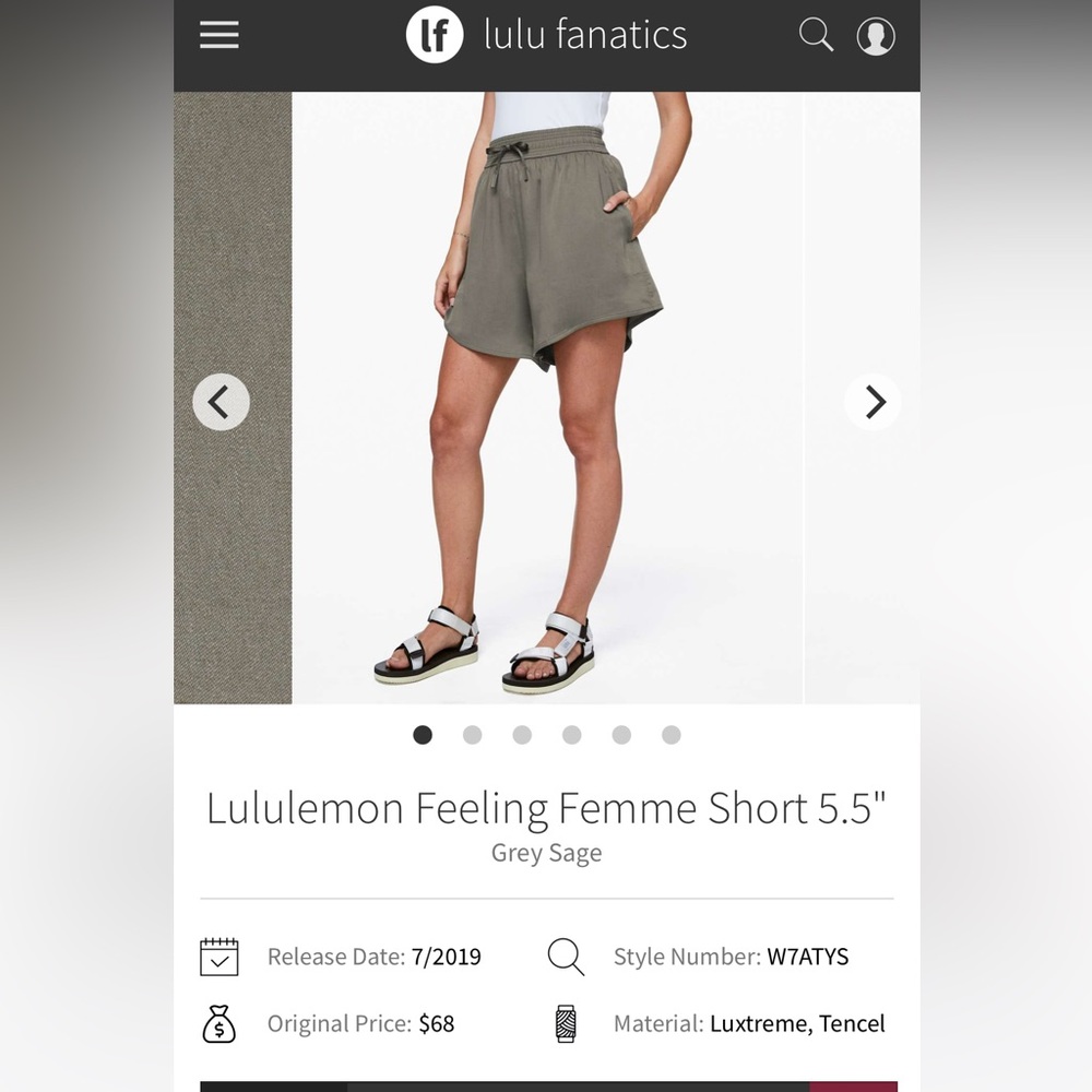 Sz 6 Lululemon Feeling Femme Shorts